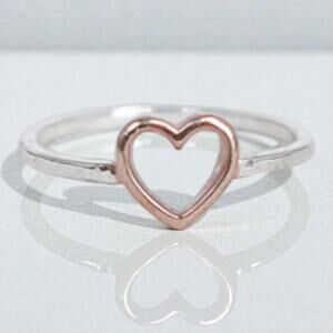 Two-Tone Heart Stacking Ring Sterling Silver Gold Plated Band Size 5.75
